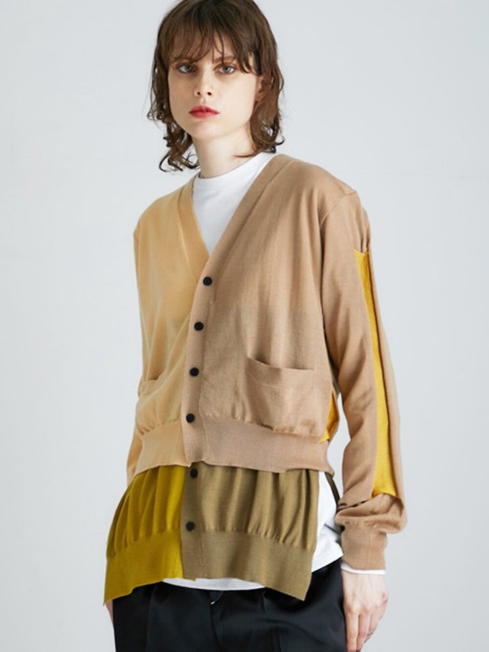 TOGA PULLA Beige Yellow Wool Layered Asymmetric Long Knit Top Cardigan 36 / S